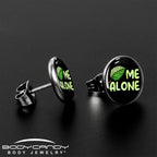 Black Green Leaf Me Alone Stud Earrings by Onyx O