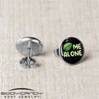 Black Green Leaf Me Alone Stud Earrings by Onyx O