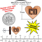 Custom No 2 Earrings Wood Initial Heart Personalized Stud Earrings