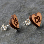 Custom No 2 Earrings Wood Initial Heart Personalized Stud Earrings