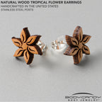 Natural Maple Wood Blooming Flowers Stud Earrings