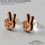 Natural Maple Wood Peace Sign Fingers Stud Earrings
