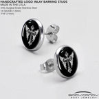 Black White Winged Cross Stud Earrings by Onyx O