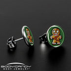 Christmas Holiday Zombie Gingergread Man Stud Earrings by Onyx O