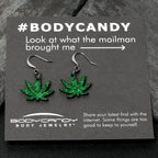 Green Glitter Marijuana Pot Leaf Dangle Earrings