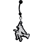 Glow in the Dark Halloween Flying Witch on Broom Dangle Belly Ring