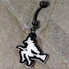 Glow in the Dark Halloween Flying Witch on Broom Dangle Belly Ring