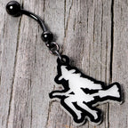 Glow in the Dark Halloween Flying Witch on Broom Dangle Belly Ring
