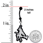 Glow in the Dark Halloween Flying Witch on Broom Dangle Belly Ring