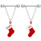 Handmade 14G 5/8 Naughty Nice Christmas Stocking Nipple Ring Set