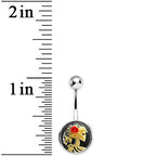Red Rose Flower Skeleton Cameo Belly Ring