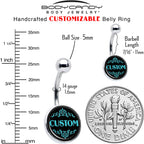 Custom Teal Personalized Name Belly Ring