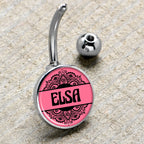 Custom Pink Mandala Personalized Name Belly Ring