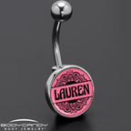 Custom Pink Mandala Personalized Name Belly Ring