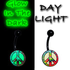 Glow in the Dark Titanium Tie Dyed Peace Sign Belly Ring