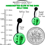 Black Titanium Coffin and Flower Glow in the Dark Belly Ring