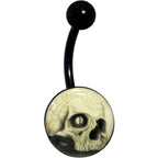 Black Titanium Webbed Skull Glow in the Dark Belly Ring