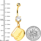 Custom Clear Gem Gold Tone Pot of Gold St Patricks Dangle Belly Ring