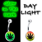 Steel Glow in the Dark Rainbow Ganja Leaf Belly Ring