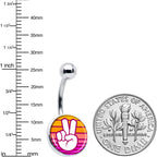 Retro Stripes Peace Sign Fingers Belly Ring by Onyx O