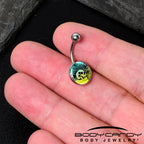 Blue Haze Sunset Skull and Palms Belly Ring by Onyx O