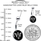 Black White Winged Cross Belly Ring by Onyx O