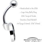 Black White Winged Cross Belly Ring by Onyx O