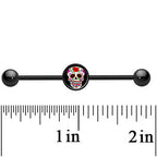 14G Black Anodized Sugar Skull Industrial Barbell 37mm