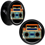 Black Acrylic Retro Boombox Double Flare Plug Set by Onyx O