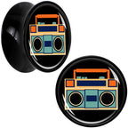 Black Acrylic Retro Boombox Double Flare Plug Set by Onyx O