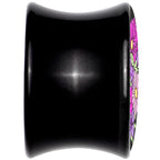 Floral Flowers Skull Black Acrylic Saddle Plug Set 8mm to 20mm by Onyx O