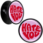 Retro Text Hate You Black Acrylic Saddle Plug Set by Onyx O