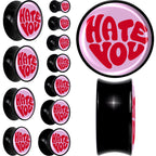 Retro Text Hate You Black Acrylic Saddle Plug Set by Onyx O
