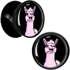 Pink Happy Llama Black Acrylic Saddle Plug Set 8mm to 20mm by Onyx O