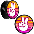 Black Acrylic Retro Peace Fingers Double Flare Plug Set by Onyx O
