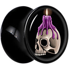 Black Acrylic Burning Skull Candle Double Flare Plug Set by Onyx O