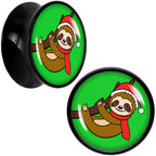 Holiday Santa Sloth Black Acrylic Saddle Plug Set by Onyx O