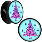 Pastel Christmas Tree Holiday Black Acrylic Saddle Plug Set by Onyx O