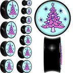 Pastel Christmas Tree Holiday Black Acrylic Saddle Plug Set by Onyx O