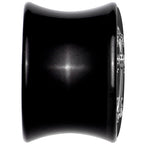 0G Black White Winged Cross Black Acrylic Saddle Plug Set by Onyx O