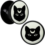 Glow in the Dark Mystic Kitty Cat Black Acrylic Saddle Plug Set by Onyx O