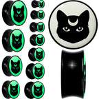 Glow in the Dark Mystic Kitty Cat Black Acrylic Saddle Plug Set by Onyx O