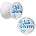 Hello Winter Snowflake White Acrylic Saddle Plug Set Sizes 5mm to 20mm