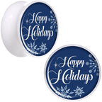 Happy Holidays Snowflake White Acrylic Saddle Plug Set Sizes 8mm to 20mm