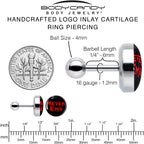 16G 1/4 Black Red 4 Ever Emo Tragus Cartilage Earring by Onyx O