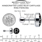 16G 1/4 Black and White Kitty Cat Cartilage Tragus Earring by Onyx O