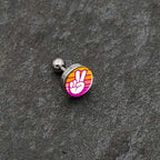 16G 1/4 Retro Stripes Peace Sign Fingers Cartilage Tragus Earring by Onyx O
