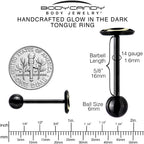 Power Button Glow in the Dark Black Anodized Barbell Tongue Ring
