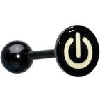 Power Button Glow in the Dark Black Anodized Barbell Tongue Ring