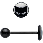 Glow in the Dark Black Anodized Peeking Black Cat Barbell Tongue Ring by Onyx O